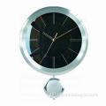 Aluminum Wall Clock for Decoration, with Shiny Metal Case and Pendulum, OEM Orders are Accepted